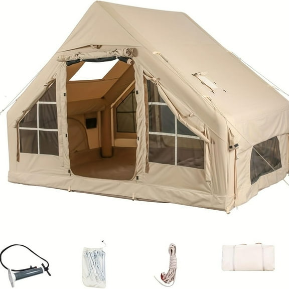 【Free shipping】Camping Tent clearance,Inflatable Tent for Camping with Hand Pump, Easy Setup Waterproof Outdoor Luxury Cabin Tent with Mesh Windows & Doors 4-6 Person House