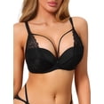 thumbnail image 4 of INSPIRE CHIC Women's French Lace Bra Full Coverage Push Up Minimizer Underwire Lingerie D 46 Black, 4 of 5