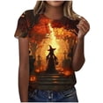 thumbnail image 2 of JOANKDMI Autumn Halloween Tops for Women Witch Cemetery Pumpkin Print Graphic T-Shirts Short Sleeve Casual Crewneck Festival Tees Holiday Costume Shirts, 2 of 6