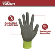 Hyper Tough Hi-Visibility Glove, Polyester Coating, Neon Green, Size Large, 3 Pairs