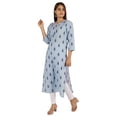 thumbnail image 2 of Moomaya Printed Womens Long Kurti 3/4 Sleeve Cotton Summer Ethnic Tunic Kurta, 2 of 9