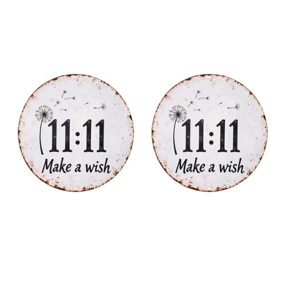 Rustic Iron Wall Sign Round Metal Decor Plate 11:11 Wish Design Indoor Outdoor Inspirational Quote Art Decoration