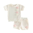 thumbnail image 1 of Niña Bebé Ropa de Verano Elegante Bordado Floral Cuello Redondo Pantalones Cortos de Manga Corta Dos Piezas Conjunto de Tejido Suave Transpirable, 1 of 6