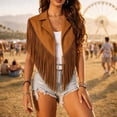 thumbnail image 3 of cocolona Vest for Women Notch Lapel Fringe Sleeveless Cropped Jacket Vacation Party Trendy Outerwear, 3 of 6