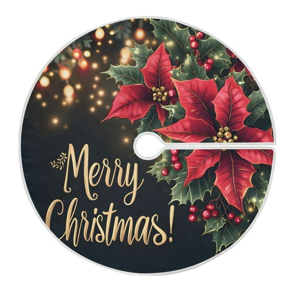Ryvnso Christmas Tree Skirt Christmas Poinsettia Flowers Xmas Tree Skirts Ornament Home Decorations 35.4"
