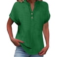 thumbnail image 2 of WCJM Womens T Shirt Dress Cotton Summer Dresses 2026 Casual Loose Women's Fashionable And Casual Solid Color V Neck Wrinkle Cloth Button Short Sleeve Rolled Up T Shirt Top, 2 of 7