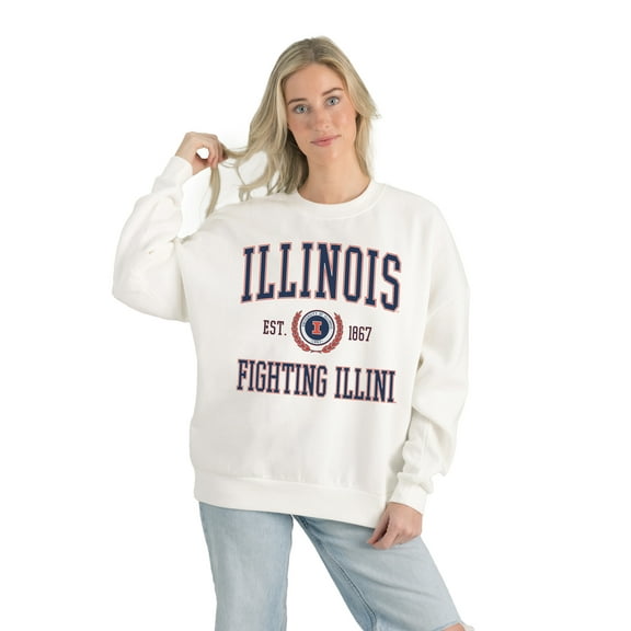 Women's Gameday Couture White Illinois Fighting Illini Premium Fleece Drop Shoulder Oversized Pullover Sweatshirt