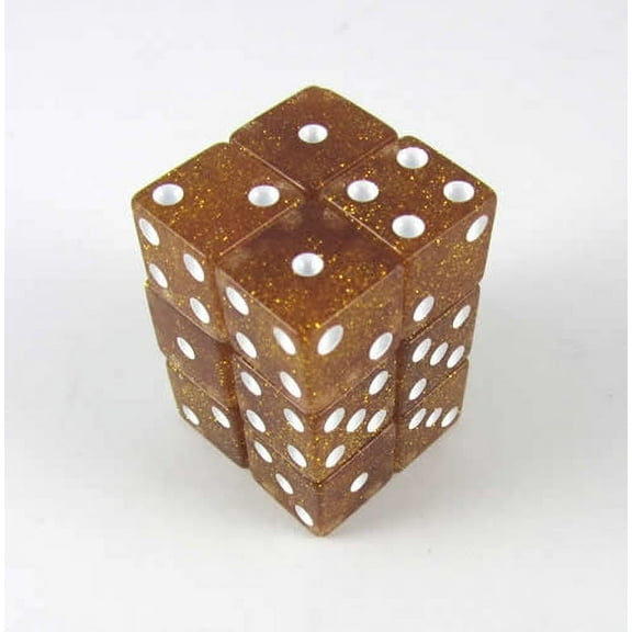 Yellow Gliter Dice with White Pips D6 16mm (5/8in) Pack of 12 Koplow Games