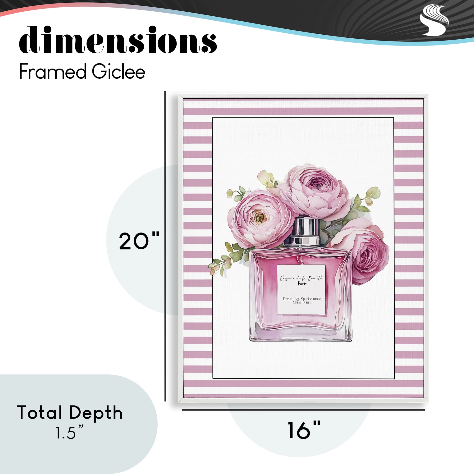 Rosy Pink Perfume Bouquet White Framed Giclee Art, design by Christine Simpson Art