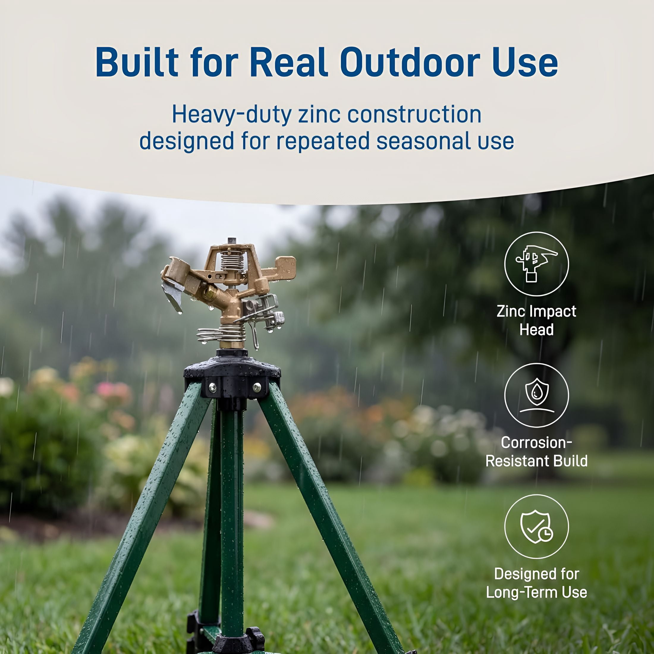 BPPEG Tripod Lawn Zinc Impact Sprinkler - 360 Degree Rotating Sprinkler
