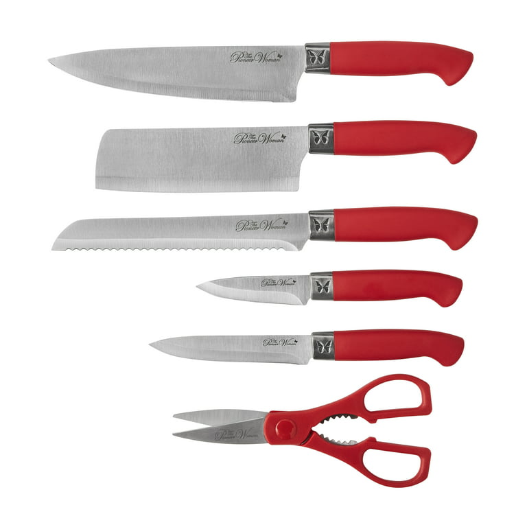 Aoibox 19-Piece Stainless Steel Kitchen Knife Set with Wooden Knife Block, Red