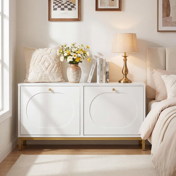 Shoe Storage Bench with 2 Flip Drawers, Adjustable Shelves, Entryway Seat, White