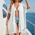 thumbnail image 2 of AGWOLF Crochet Swim Cover Up for Women Summer Short Sleeve Kimono Boho Open Front Cardigan Beach Coverups for Women White Free Size, 2 of 10