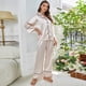 thumbnail image 4 of Conjunto de pijama clásico de seda satinada con botones para mujer: camiseta de manga larga y pantalones para dormir o estar por casa, 4 of 7