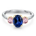 thumbnail image 3 of Gem Stone King 10K Two Tone Gold Blue Created Sapphire and Pink Lab Grown Diamond Engagement Ring for Women | 2.10 Cttw | Oval 8X6MM | Gemstone September Birthstone | Size 6, 3 of 6