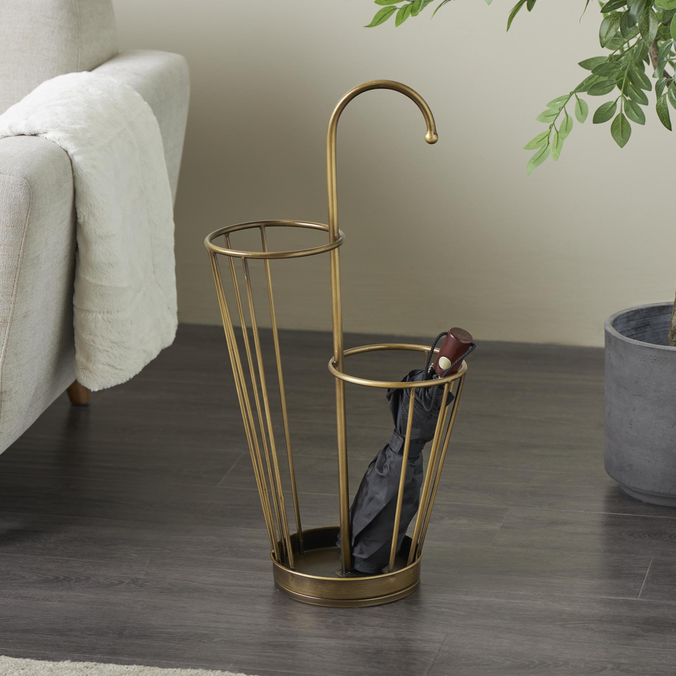 DecMode Gold Geometric Metal 2 Section Umbrella Stand with Umbrella Shaped Handle