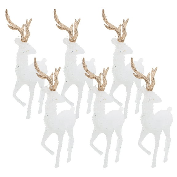 Oecoator Christmas Reindeer Figurine Decoration 6 Pcs Winter Holiday Elk Resin Lucky Deer Ornaments for Living Room TV 5.7*3.14*0.86in