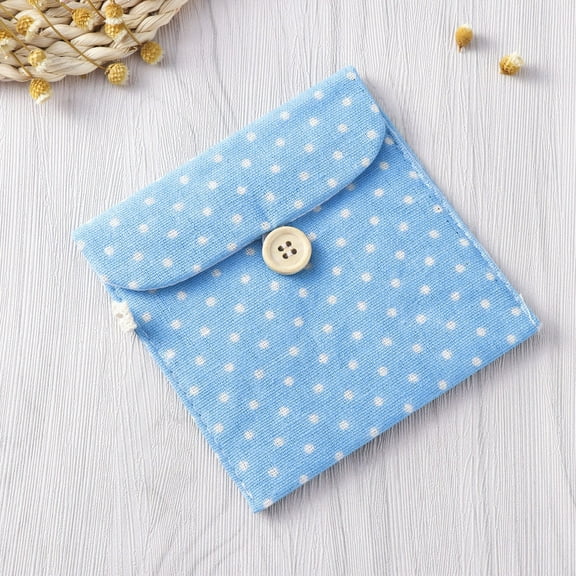 WHAMVOX Women Girls Linen Sanitary Napkins Organizer Dot Menstrual Pouch Holder Case Secret Pouch (Blue)