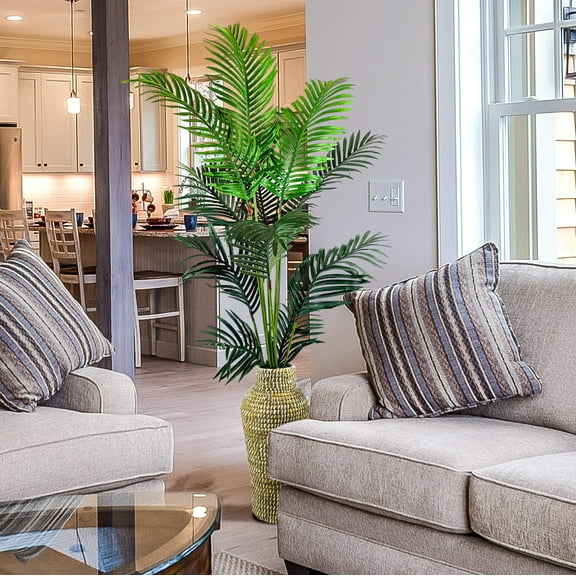 LCG FLORALS Artificial Tree, Palm Tree, 6 ft, Natural Handwoven Basket