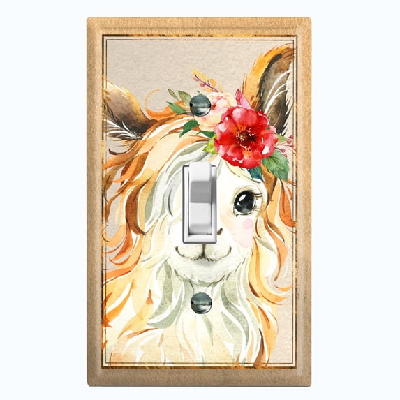 Metal Light Switch Plate Outlet Cover Baby Llama Flower Crown Portrait LLA004