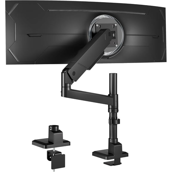 monTEK Tall Single Monitor Arm for 17"–45" Ultrawide Screens, Heavy Duty Adjustable Monitor Desk Mount up to 35 lb, VESA Mount with C-Clamp/Grommet Base, Cable Management, Black