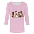 thumbnail image 5 of yardsong Christmas Shirts for Women 3/4 Length Sleeve Tunic Blouses Xmas Tree Cute Holiday Print Tops Crew Neck Plus Size Graphic Tees Pink,L, 5 of 5