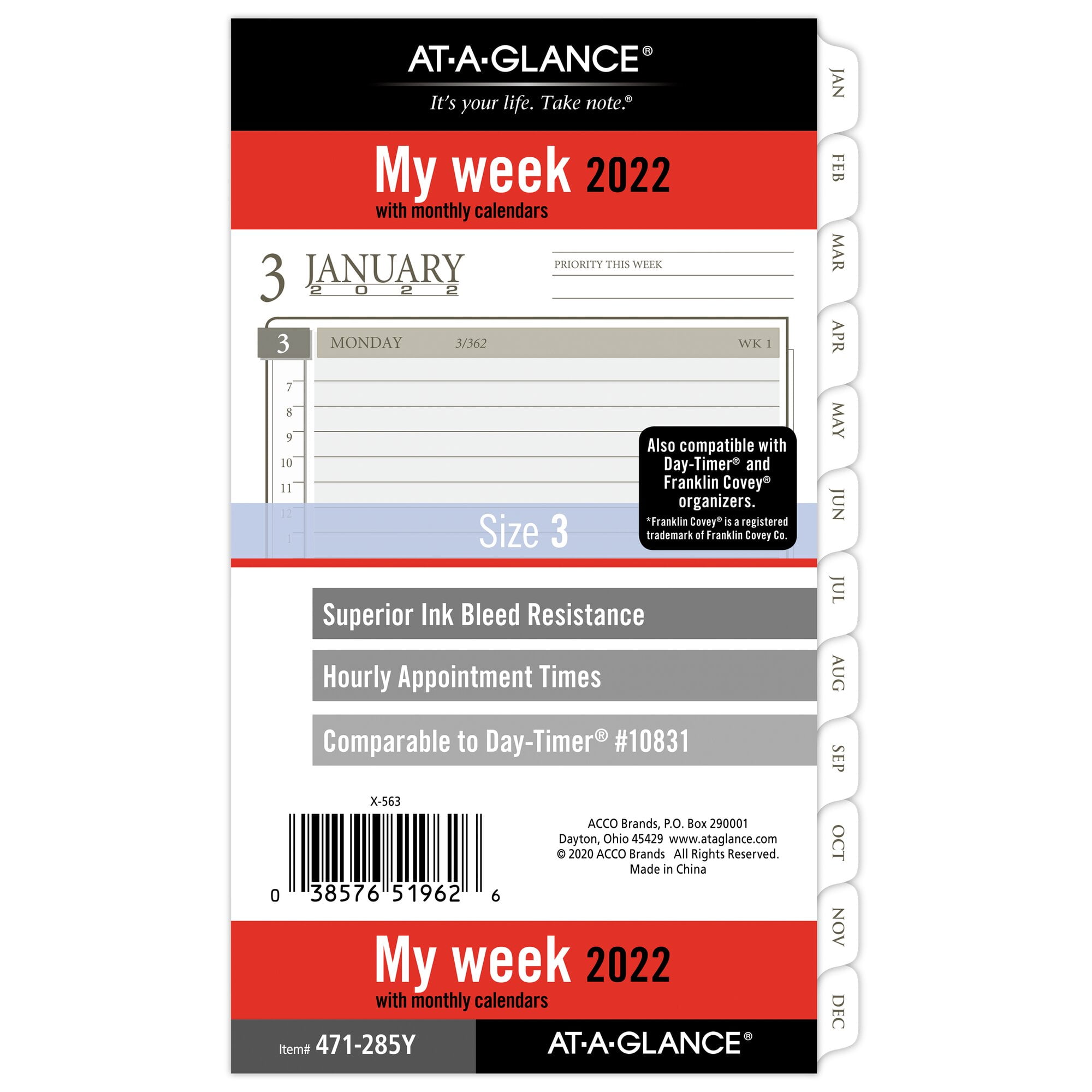 8-1/2 x 11 491-225 AT-A-GLANCE 2019 Daily Planner Refill Loose Leaf Folio Size 5 Day Runner Two Pages Per Day 