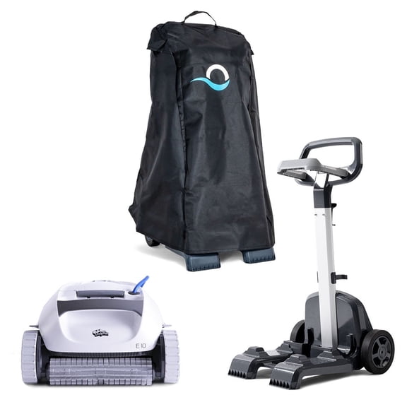Dolphin E10 Robotic Pool Vacuum Cleaner Pools up to 30 FT - Premium Bundle with Caddy and Cover