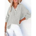 thumbnail image 2 of Womens Casual Button V Neck Long Sleeve Shirts Oversized Solid Blouses Tops Light Gray L, 2 of 5