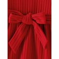 thumbnail image 3 of Family Matching Red Lace Long-sleeve Spliced Rib Knit Belted Dresses And Sets, 3 of 9