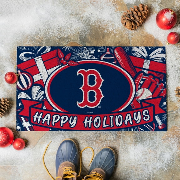 Boston Red Sox 28" x 16" Happy Holidays Christmas Turf Door Mat