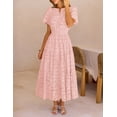 thumbnail image 5 of Merokeety Womens Summer Dresses Boho Floral Eyelet Lace Tiered Flowy Maxi Dress Pink l, 5 of 5