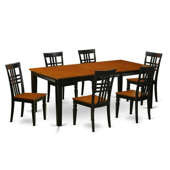 Kitchen Table Set with One Quincy Dining Table & Six Chairs, Black & Cherry - 7 Piece