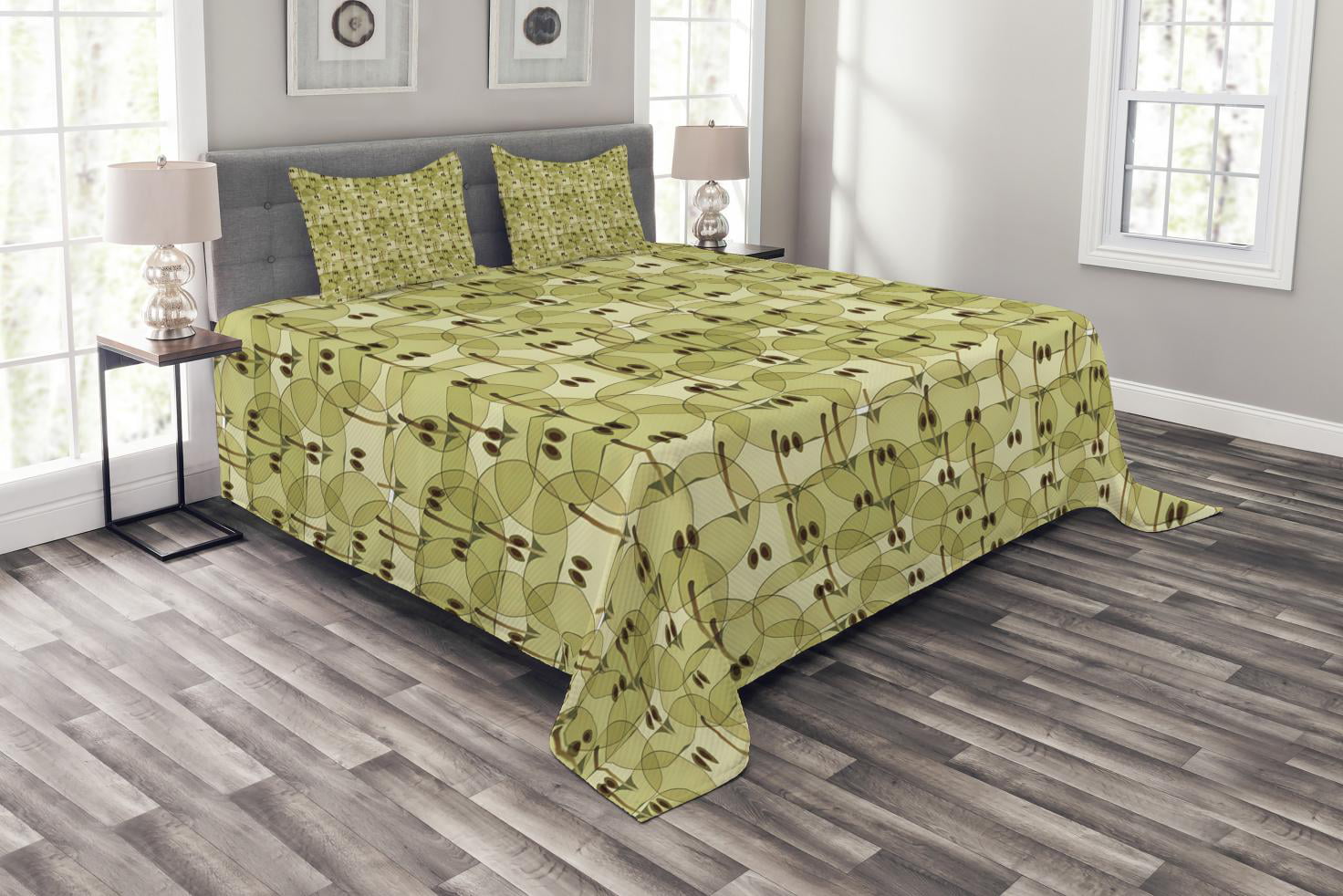 Abstract Autumn Garden Print Details about   Apple Quilted Bedspread & Pillow Shams Set 