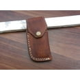 thumbnail image 5 of 8" long Folding Knife with pocket clip, Hand forged Damascus steel 3.5" blade. Bull horn scale with Damascus Bolster, Cow hide Leather sheath included with belt loop (Blue Wood), 5 of 8