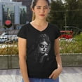 thumbnail image 4 of Sugar Skull Lace Women's V-Neck T-shirt Black White Day of the Dead Gothic Beauty Monochrome Dia de Los Muertos Elegant Tee, 4 of 7