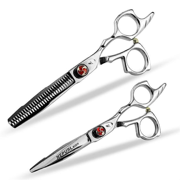 Tijeras de peluquería profesionales de 15 cm (6 pulgadas) y tijeras de entresacar, kit de barbería de acero 440C con estuche.