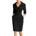 thumbnail image 3 of QATAINLAV Women's Wear to Work Bodycon Dress 3/4 Sleeve Pleated V Neck Pencil Dresses Business Casual Office Outfits Black S, 3 of 8