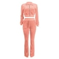 thumbnail image 3 of qolati Womens 2 Piece Outfits Velvet Sweatsuit Set Long Sleeve Zip Up Hoodie Crop Top Wide Leg Pants Tracksuit Y2k High Waist Sweatpants Lounge Sets with Pockets, 3 of 4