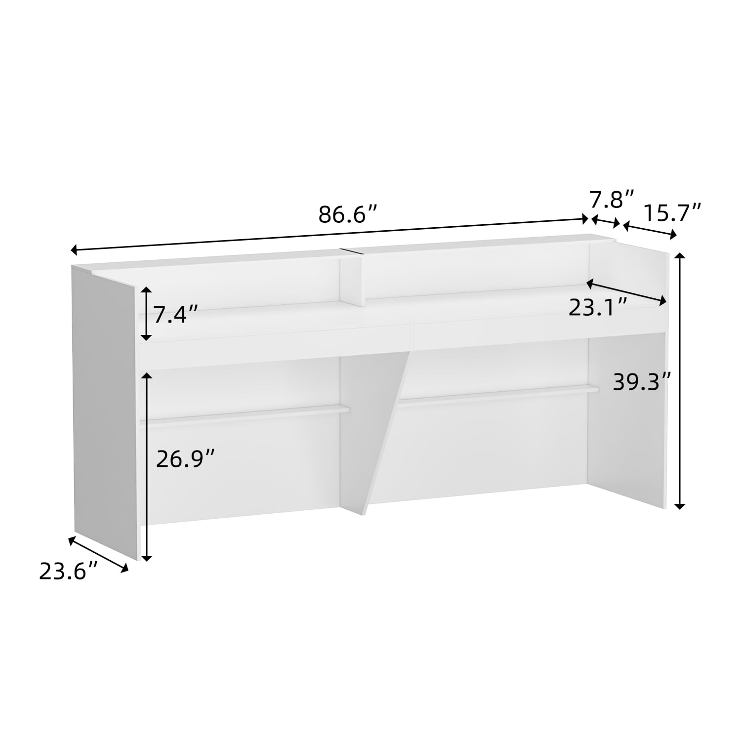 KULAGAGA Reception Desk with Shelves, Modern Front Counter Table Checkout Retail Counter for Reception Room Lobby Shop