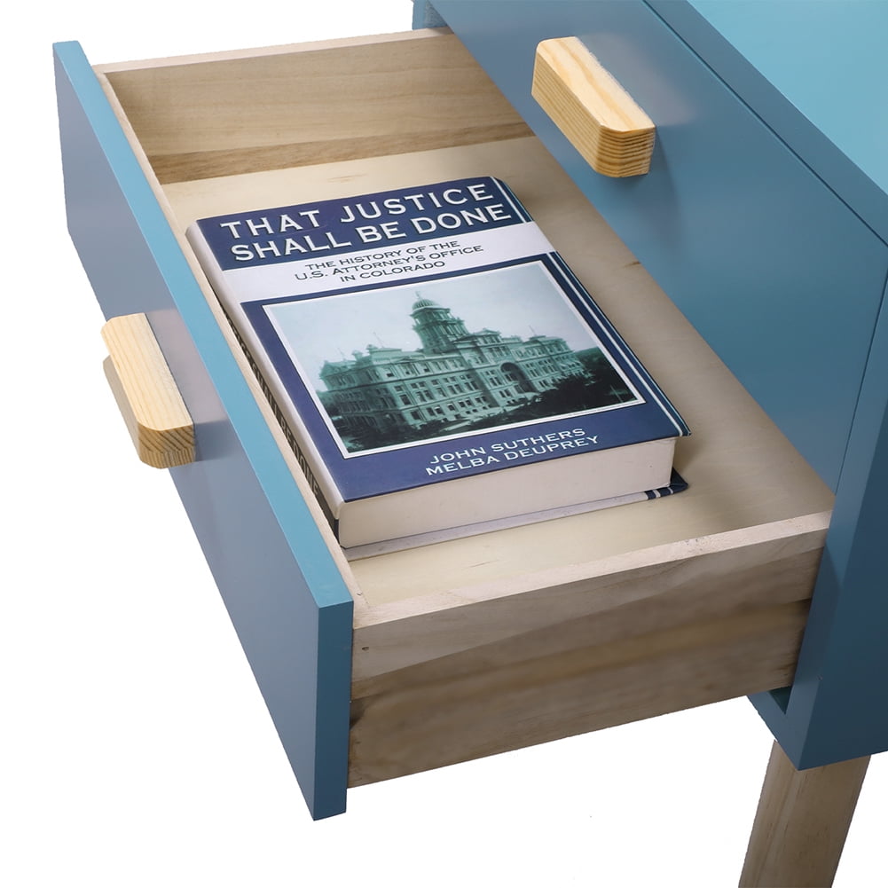 Kadyn Mid-Century Side Table, 2-Drawer Nightstand, Accent or End Table with Storage, Wood, Blue-2PCS