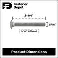 thumbnail image 3 of 5/16"-18 x 2-1/4" Hot Dipped Galvanized Carriage Bolt w/Nuts & Flat Washers, Quantity 100 - by Fastener Depot, LLC, 3 of 6
