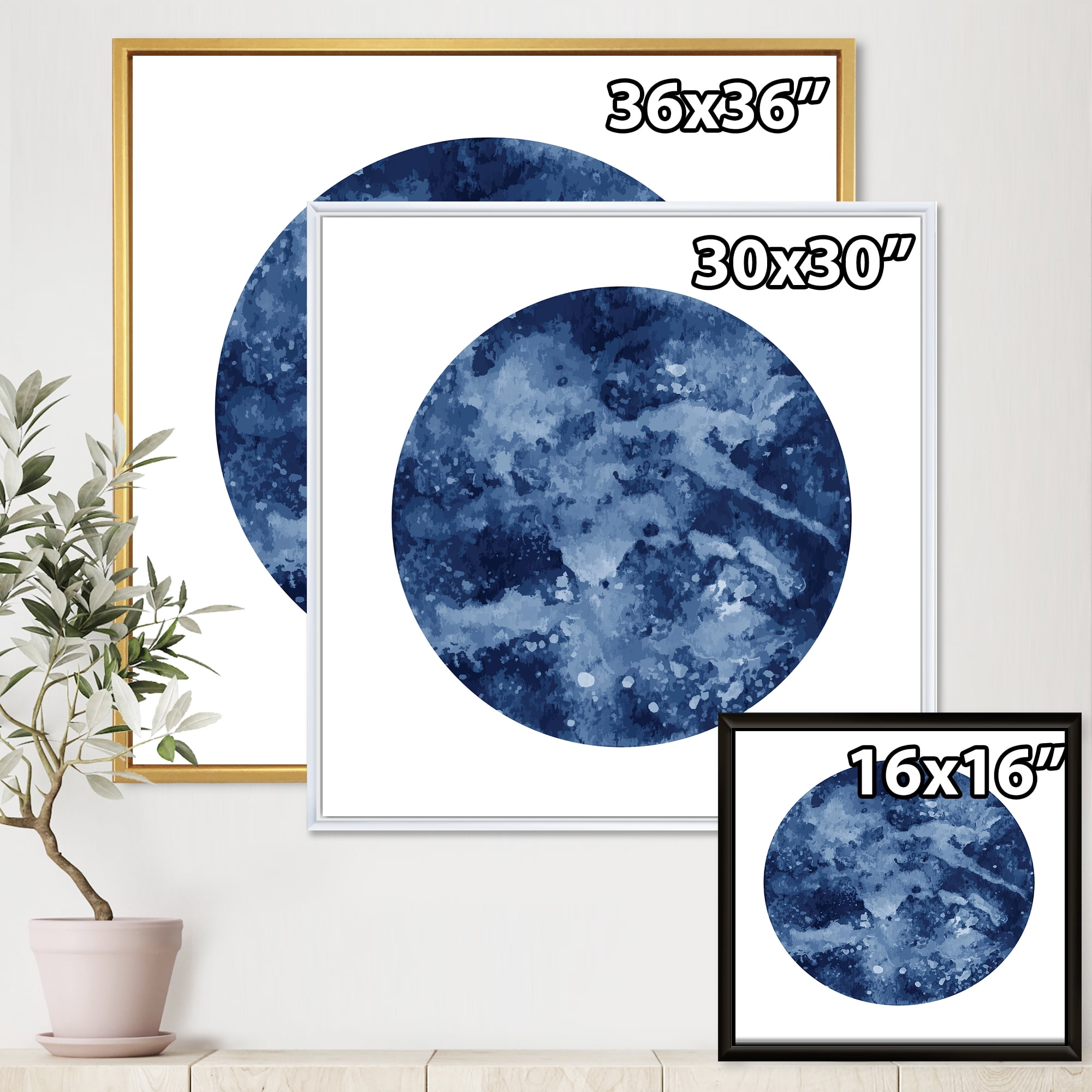 Designart 'Blue Space Galaxy Circle' Modern Framed Canvas Wall Art Print
