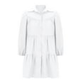 thumbnail image 6 of SMihono Fashion Women's 2025 Spring Cute Babydoll Ruffle Hem Puff Sleeve Dress Loose Plus Size Shirt Dresses Buttons Lapel Pleated Dress White 10, 6 of 6