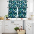 thumbnail image 3 of Cartoon Funny Blue Stripes Little Fish Curtain Tier and Valance Set 3 Piece, Ocean Waves 3-inch Rod Pocket Window Tier Curtains Valance for Kitchen Living Room, 3 of 9