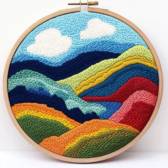 Punch Needle kits Abstract Landscape Easy for Beginners DIY Punch Needle Yarn Starter Embroidery Set for Craft Lovers with Printed Pattern and Hoop for Home Decor 20x20cm