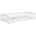 thumbnail image 4 of Twin size Floor Platform Bed for Kids, Wood Platform Bed with Safety Guardrails  without Door, Low Profile Montessori Bed Frame with Slats Support, Easy Assembly,No Box Spring Needed, White, 4 of 9