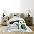 thumbnail image 3 of Ambesonne Modern Quilted Bedspread Set 2 Pcs, Mid Century Boho Leafy Sun, Twin Size, Jade Green Dark Grey Fawn, 3 of 4