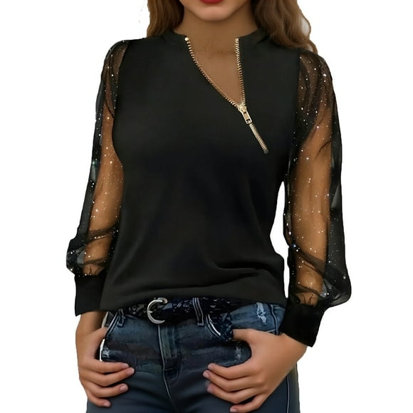 DHFJKG Long Sleeve Shirt Women Mesh Patchwork T Shirt Crew Neck Casual Tunic Pullover Business Casual Wear Carnival Cozy Tops