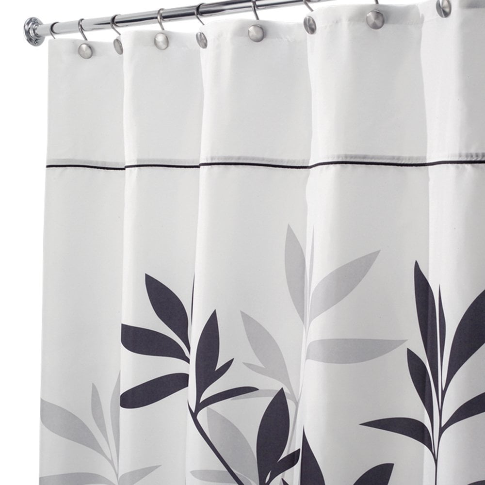 Interdesign Leaves Long Shower Curtain Black And Gray 72 Inch By